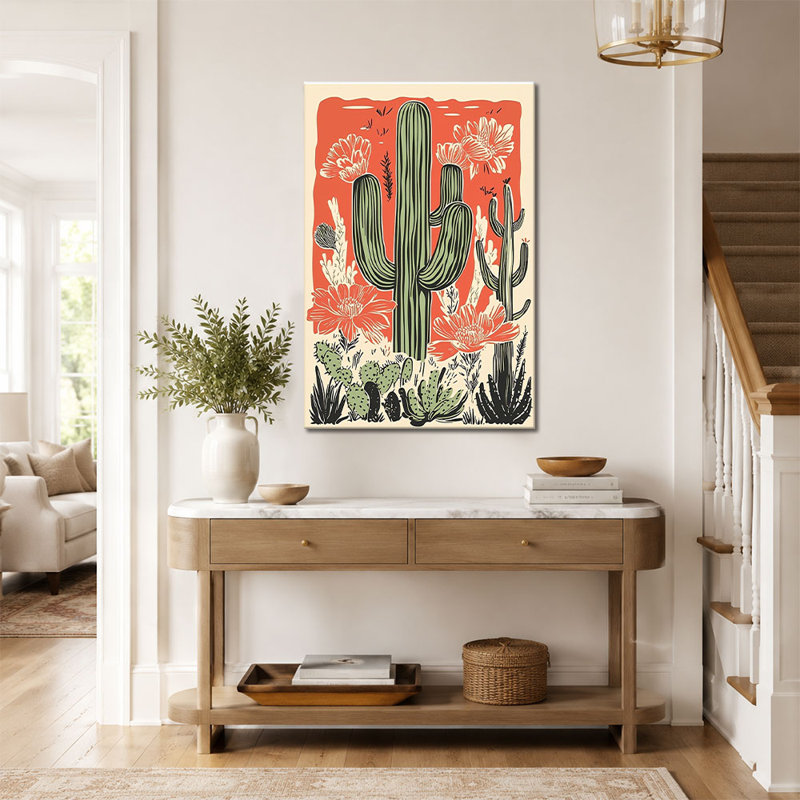 «Rustic Southwestern Desert Cactus Linogravure», impression sur toile, 08*12 inch (20*30*2cm)