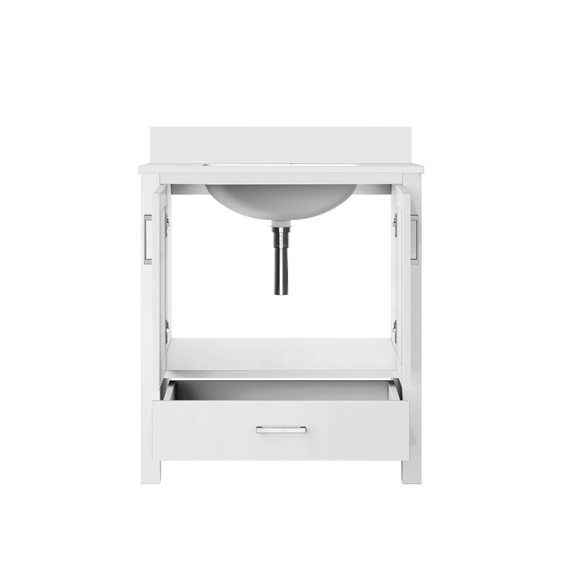 Meuble-lavabo avec plateau en marbre de culture, Blanc