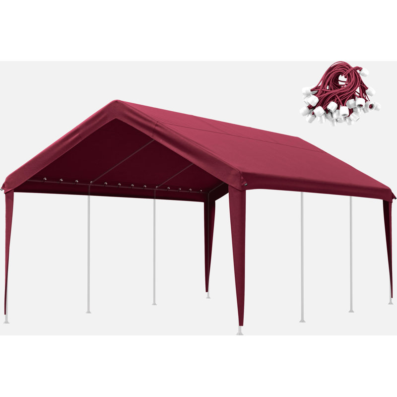 Carport Canopy Replacement Cover With Ball Bungees (Frame Is Not Included), Burgundy, 112.8" H x 144" W x 240" D