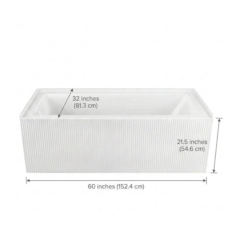 Condris Bliss 60" x 32" Acrylic Alcove Soaking Bathtub, Left Drain Ready, Anti-Slip Bottom, White, Left