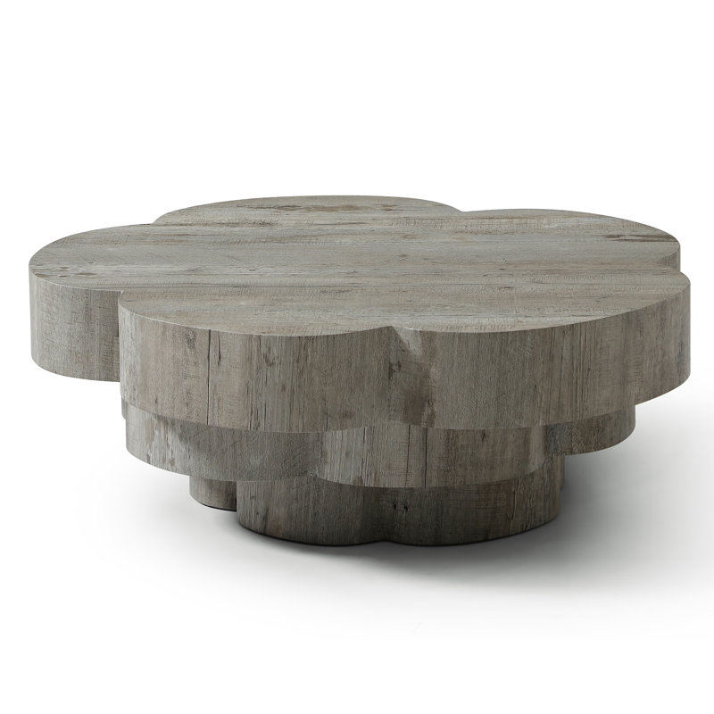 Modern Grey Wood Multi-Level Organic Round Coffee Table, Fully Assembled - 35.4" W