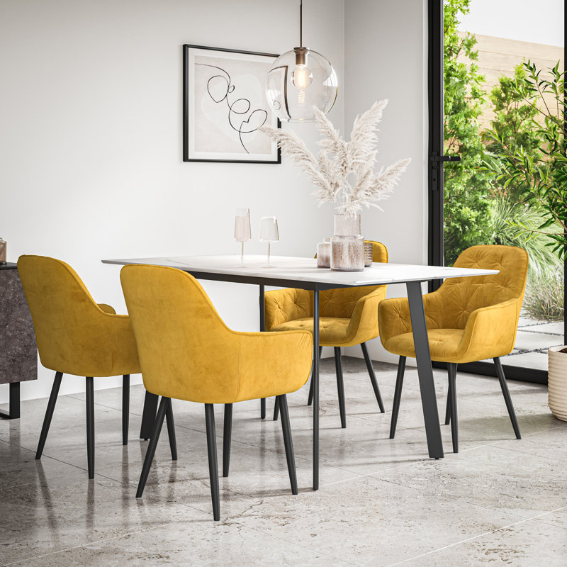 Ahlayna 6 - Person Dining Set, White/Black/Mustard