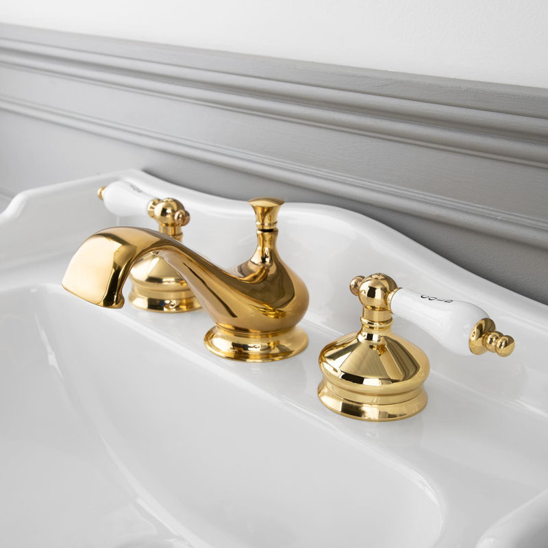 Robinet de lavabo de salle de bain à large entraxe, Or