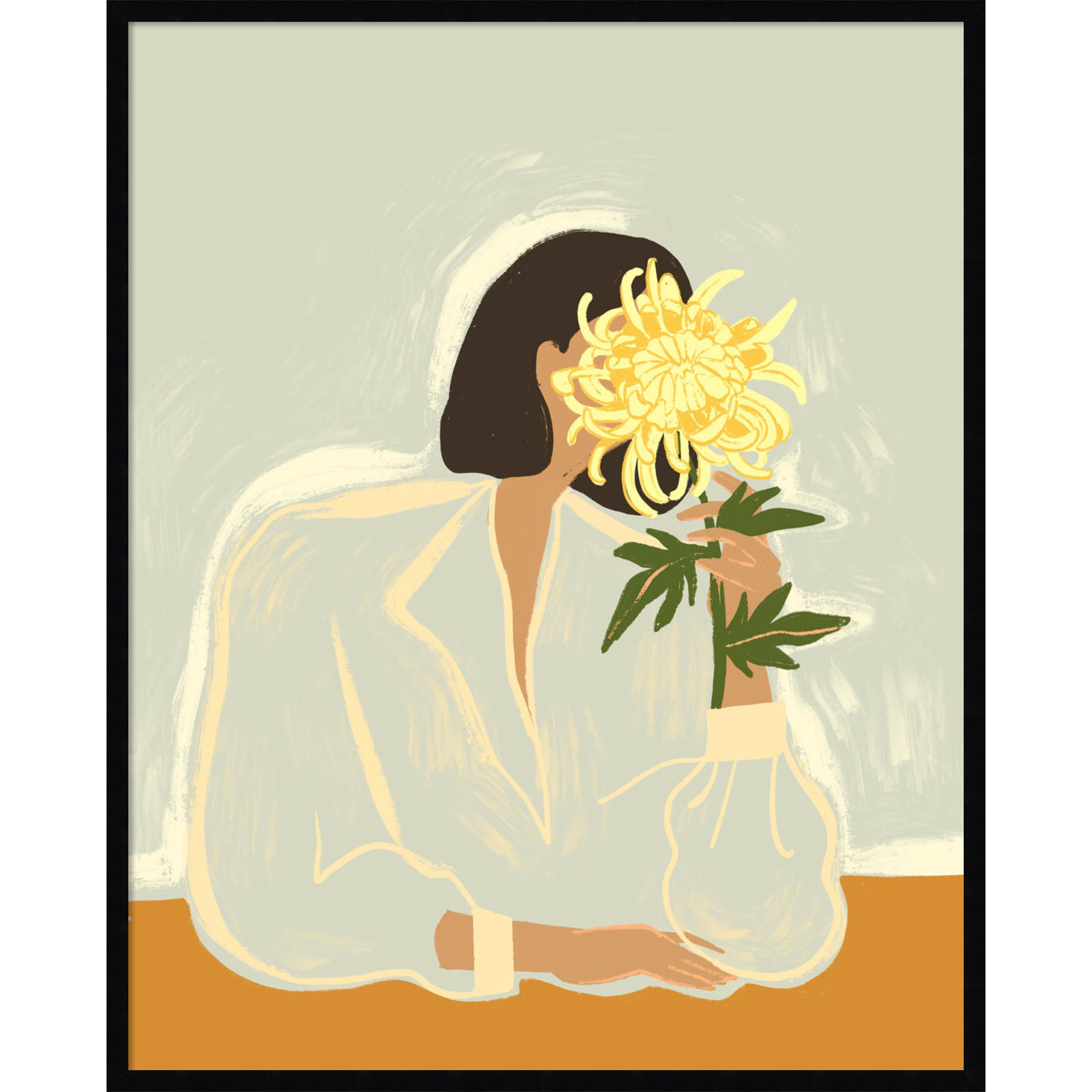 Parkston "Lady with Chrysanthemum" Print, Black, 41" H x 33" W