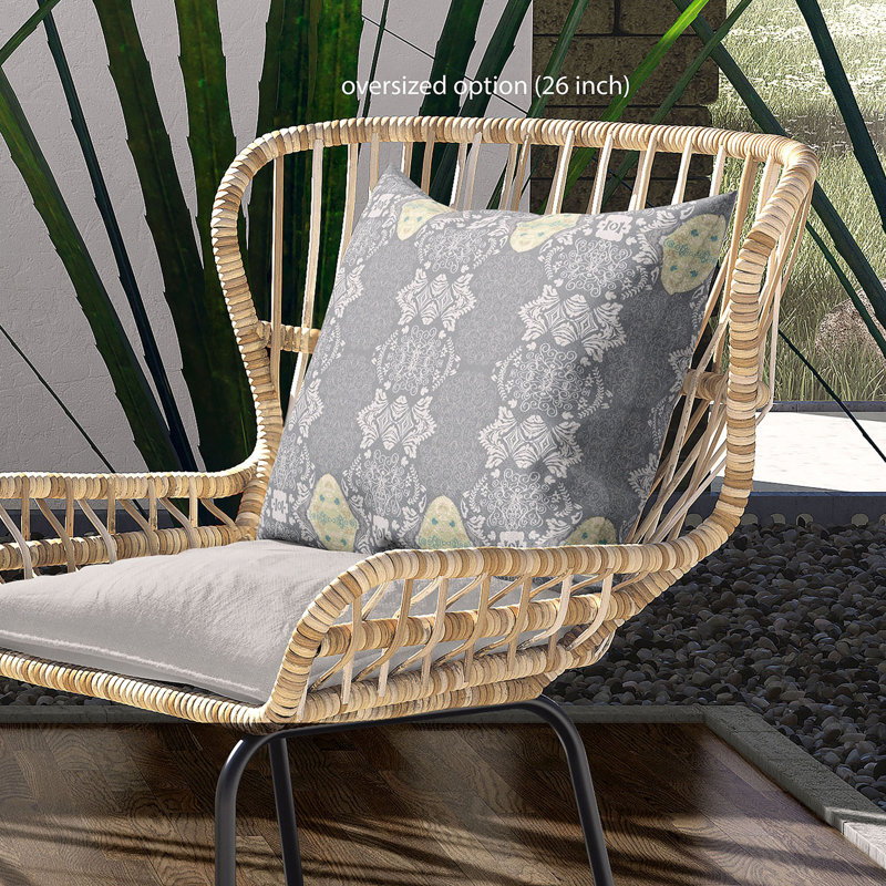 Geometric Outdoor Reversible Throw Pillow, 16" x 16", Gray/White