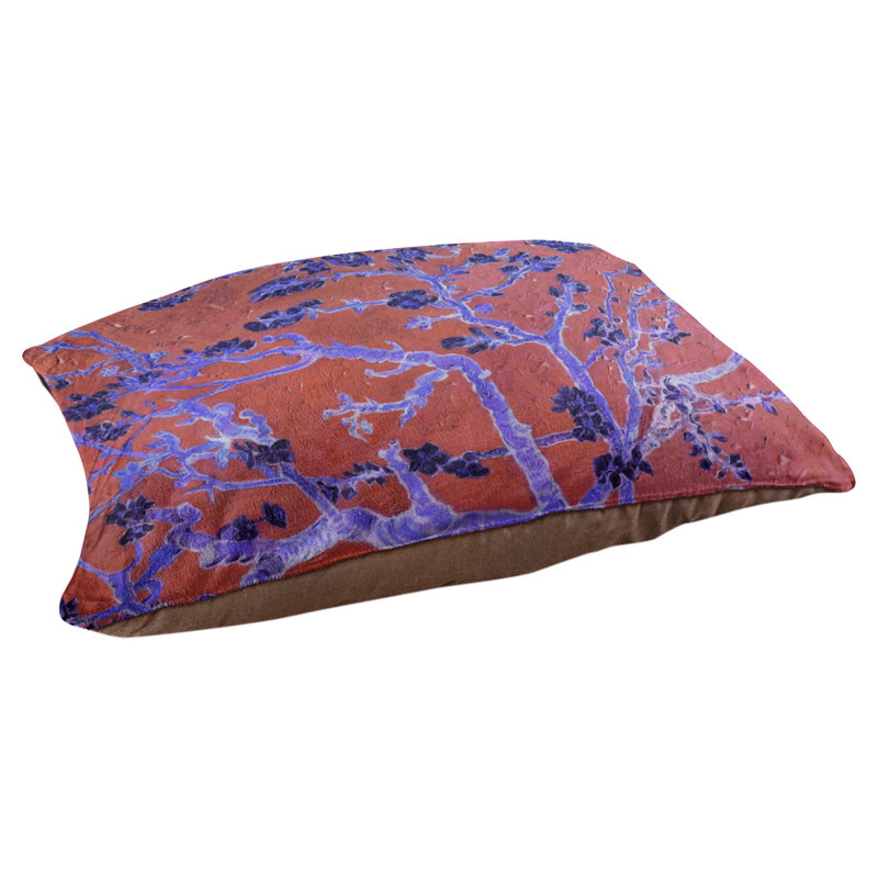 Coussin de concepteur de fleurs d’amande Burk, L 32,5 po x l 42,5 po, Rouge / bleu / brun foncé
