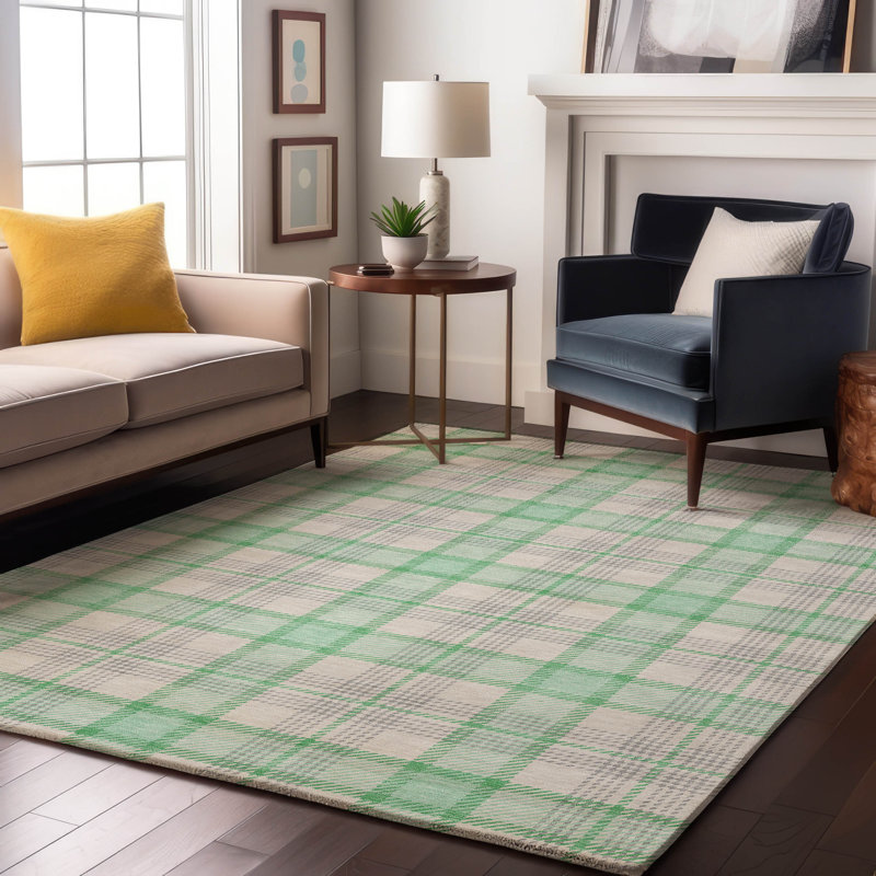 Premium Machine Washable Corum AMF1052 Plaid Rug, Rectangle 9' x 12'
