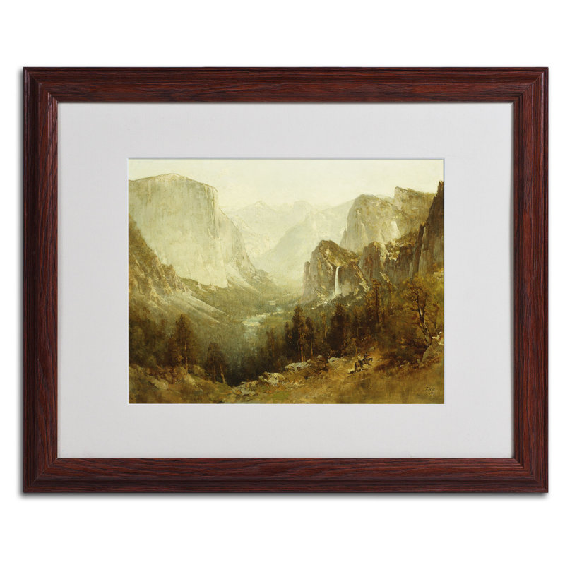 Thomas Hill Yosemite Valley Landscape Print on Canvas with Brown Wood Frame