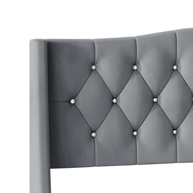 Lit plateforme tapissier Dwayn, Gris clair, Simple