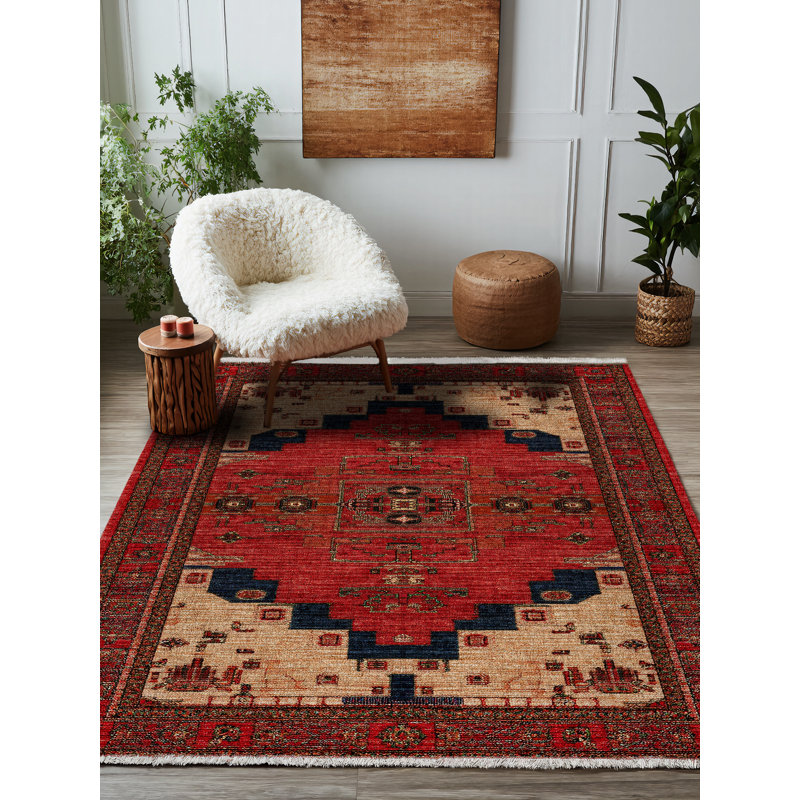 Tapis marocain en coton à imprimé machine Strawbridge, Rectangulaire 4 pi x 5 pi