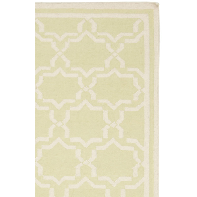 Rodgers Hand Woven Flat Weave Wool/Cotton Geometric Rug in Ivory/Light Green, Square 6'