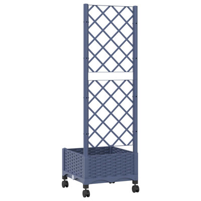  Garden planter with trellis and wheels Blue Grey PP