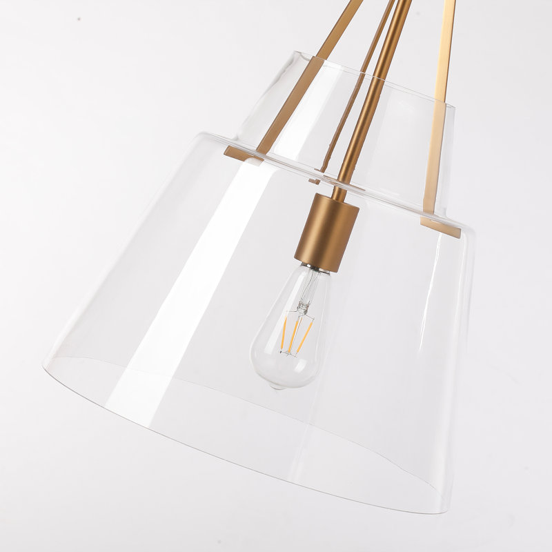 Suspension simple en laiton brossé et verre fumé, avec abat-jour conique gris et tige de suspension réglable., Gray