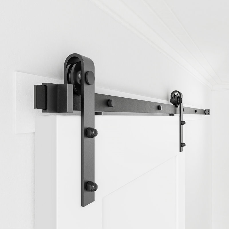 Black Matte Carbon Steel Sliding Barn Door Hardware Kit, 108 in.