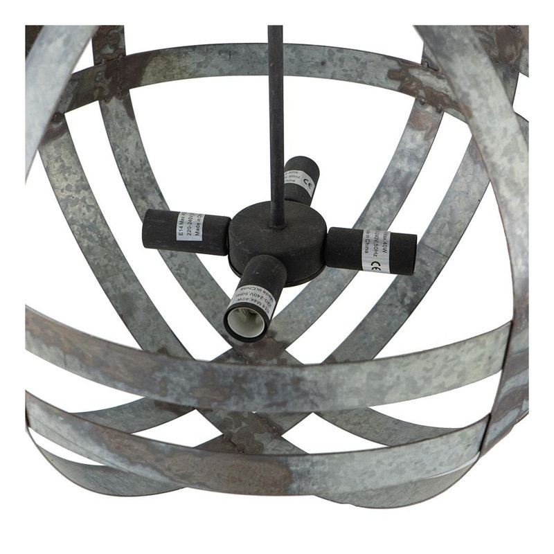 Gray Galvanized Metal 4-Light Open Orb Chandelier, 20-Inch Industrial Ceiling Fixture