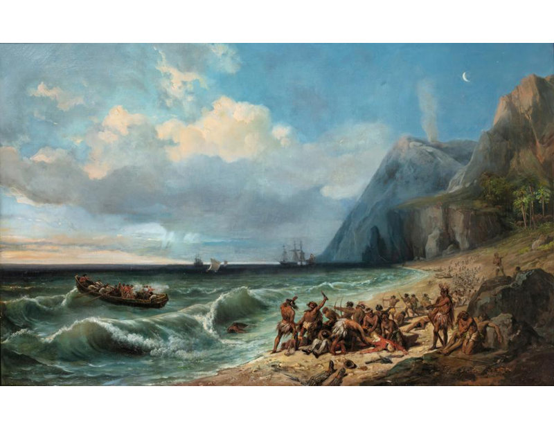 "La mort du capitaine Cook" par Jean-Charles Joseph Remond - Art sur toile tendue avec châssis, H 40 po x l 28 po