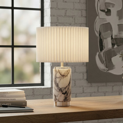 Arden 17" Modern Nickel LED Table Lamp, Pleated Drum Shade, USB-C Charging Port, And Touch Dimming