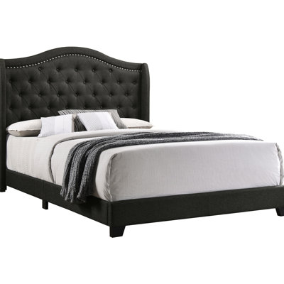 Grey Full - Size Wingback Bed, High Back With Side Panels, Leather Wrapping, Soft Padding, Bedroom Retreat Bed Copper Color, Softly Padded In Material, Classic Style For