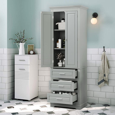 Neomy 70" Tall Bathroom Storage Cabinet, Freestanding Linen Cabinet with 3 Drawers for Bathroom and Office,Modern Style