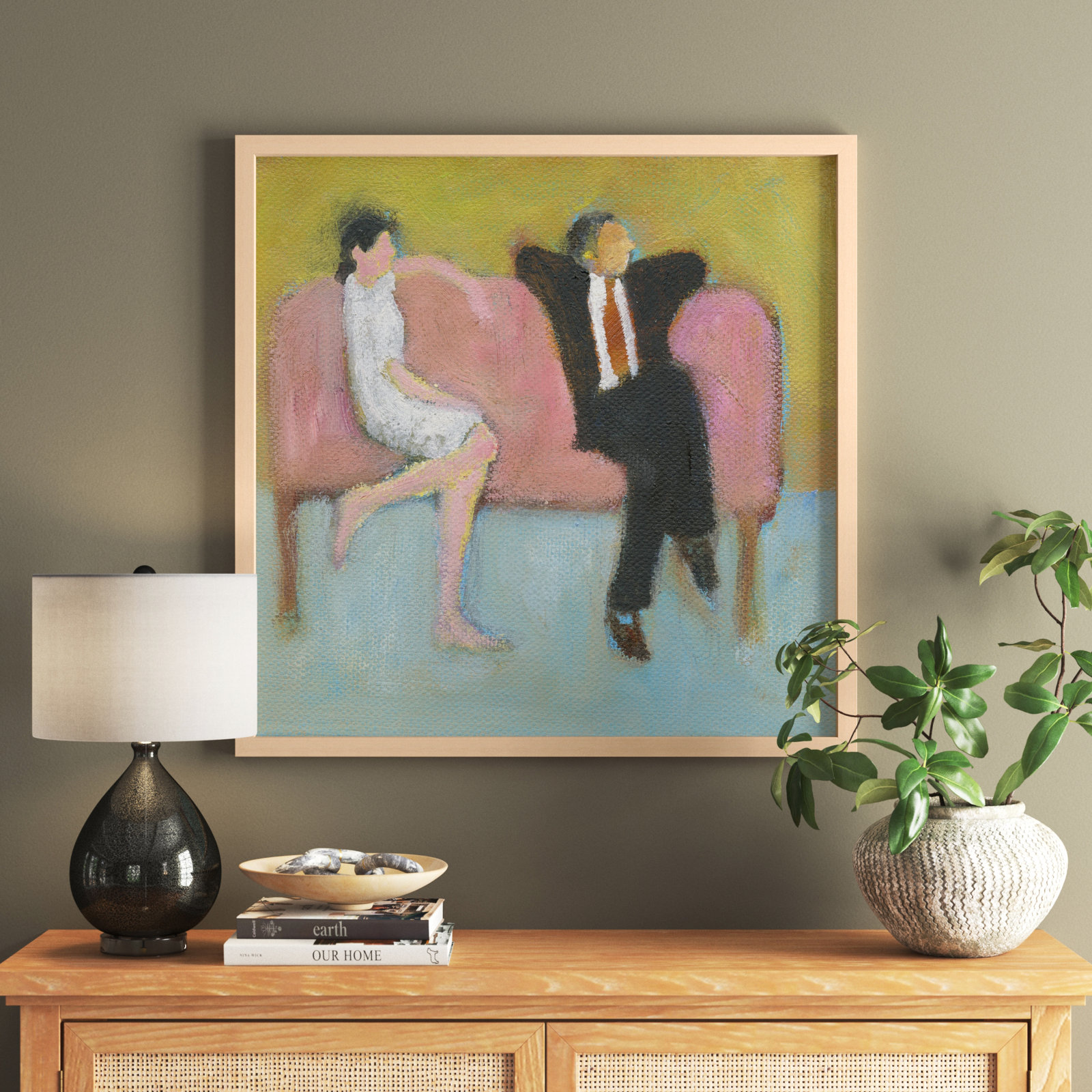 The Pink Couch by Simon Schneiderman, 16" H x 16" W x 1.25" D, Brown