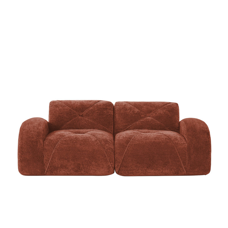 Canapé capitonné 2 places avec velours doux et aucun assemblage requis, Brun-rouge