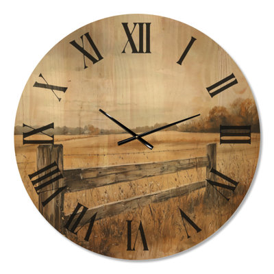 Horloge murale Golden Pasture Fence - Grande horloge de ferme, imprimée sur bois