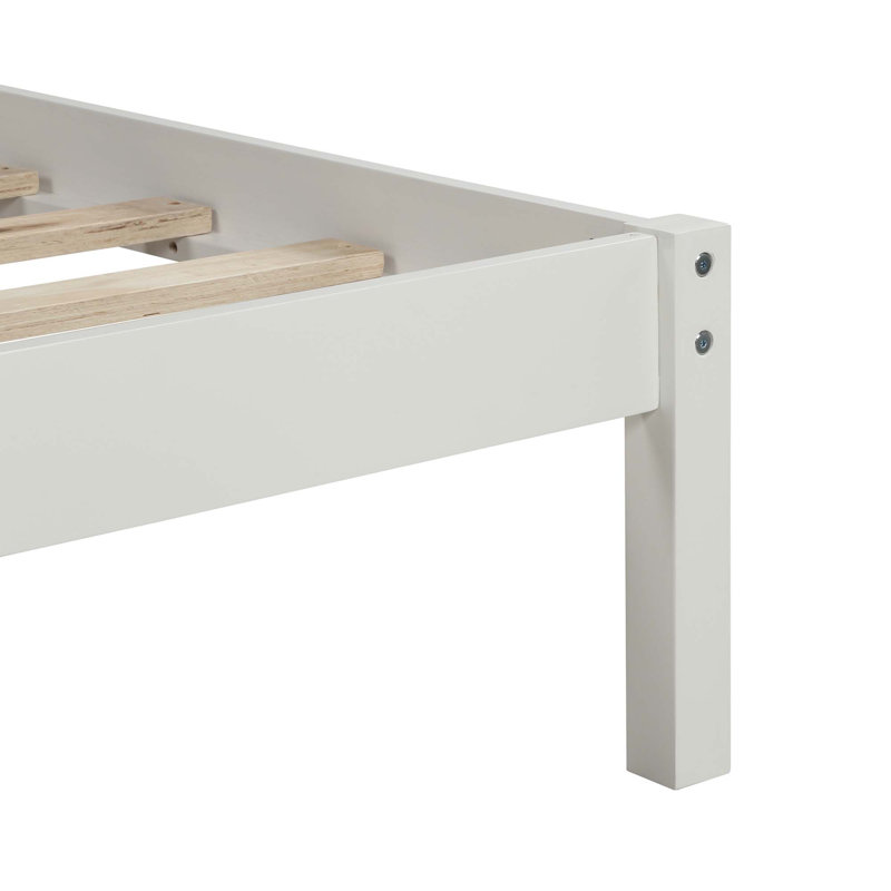 Lit plateforme en bois massif Shauna, Simple, Blanc
