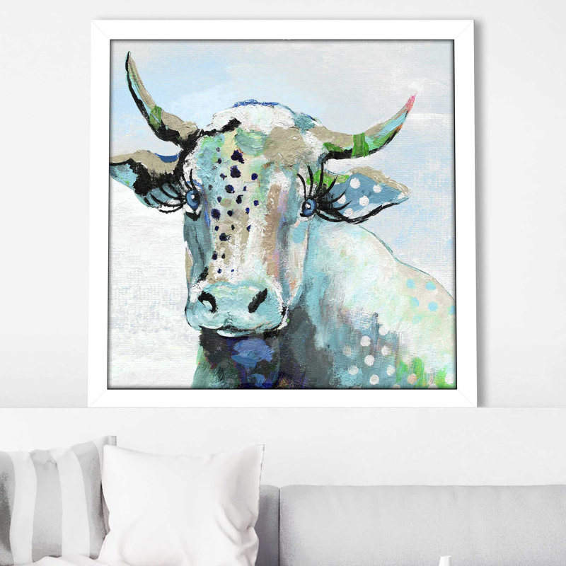 «Blue Mood» par Tava Studios - Peinture, Cadre blanc, H 31,5 po x l 31,5 po x P 1 po