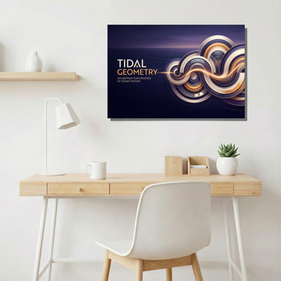 Toile abstraite, tourbillons métalliques dorés et bleus