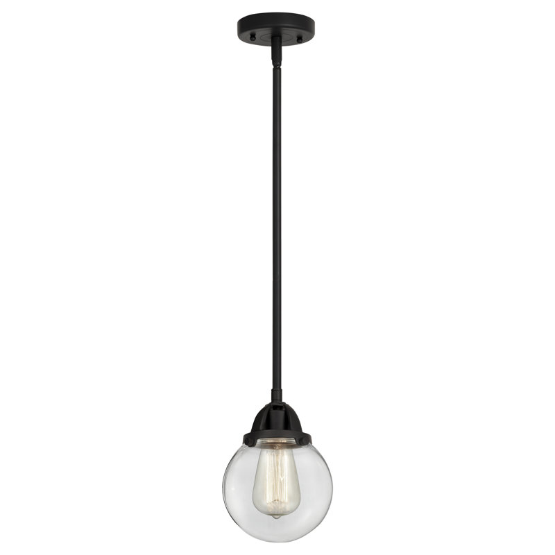 Luminaire suspendu sphère 1 lumière Lorri, Ampoule à DEL rétro de 6 watts, Noir mat, Clair