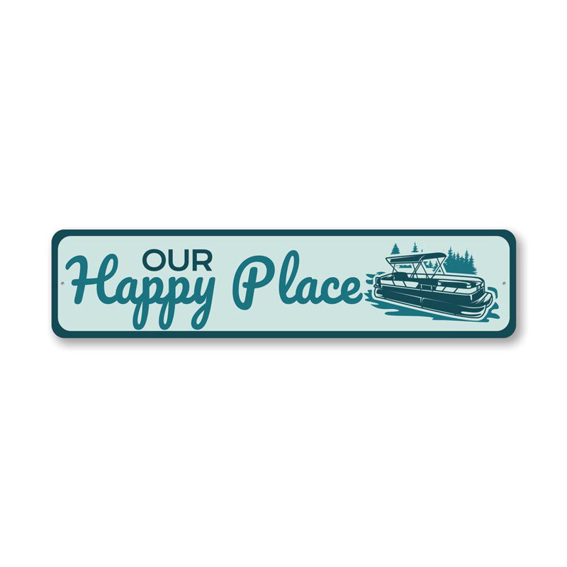 Enseigne en aluminium «Our Happy Place», H 6 po x l 24 po x P 0,06 po