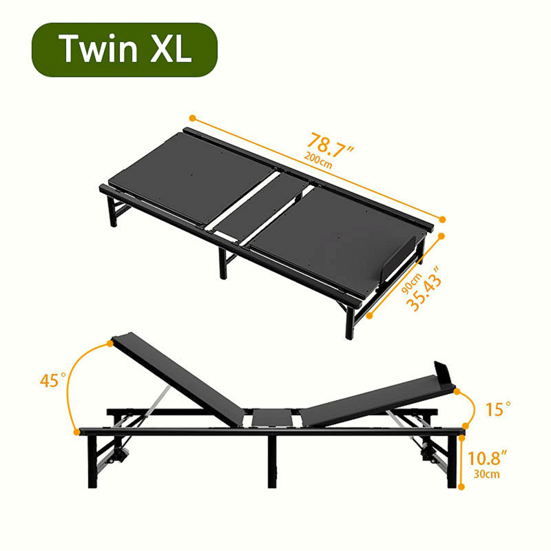 Structure de lit réglable taille simple TG avec 2 moteurs, inclinaison indépendante de la tête et des pieds, zéro gravité, préréglages de télé et d'inclinaison de la tête