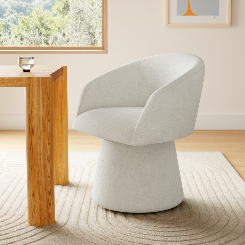 Kyo 24.4" W Chenille Swivel Barrel Chair, Mellow Ivory Chenille