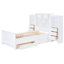 Lit plateforme simple blanc en bois avec armoire verticale tout-en-un, 4 tiroirs de chaque côté et tête de lit pour la chambre à coucher-920894404