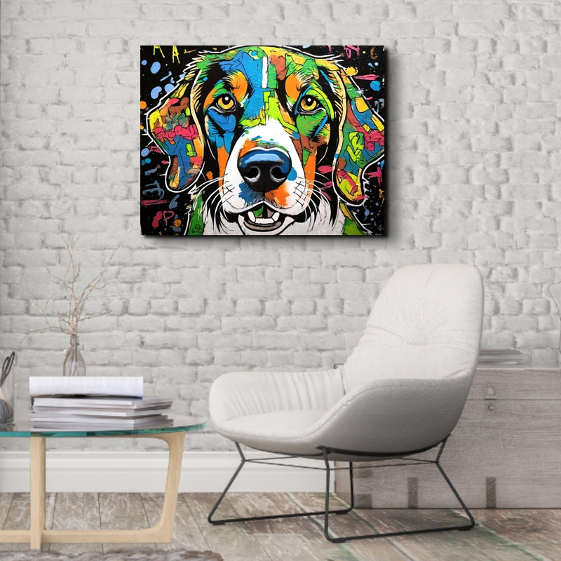 «Dog Graffitianimals» sur toile, H 20 po x l 24 po