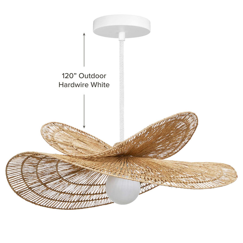Luminaire suspendu d'extérieur en rotin Whisper Leaf, 120 po filaire extérieur blanc