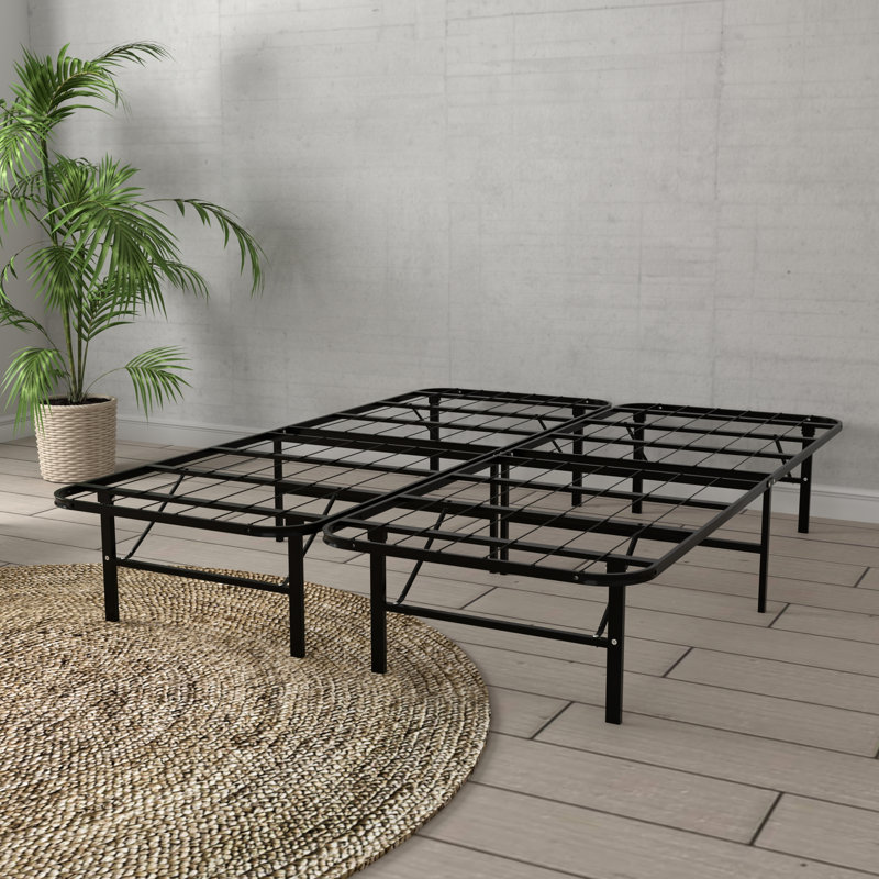 Plateforme de lit en acier noir pour très grand lit - installation de base en 5 minutes, supporte 2 000 lb, réduit le bruit de 14 po de hauteur, structure renforcée, aucun sommier requis