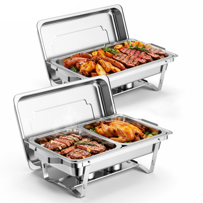 9QT Stainless Steel Chafing Dishes for Buffet, Rectangular Food Warmers with Full & Half-Size Pans, Fuel Holders, and Collapsible Stands for Parties, Weddings, and Banquets