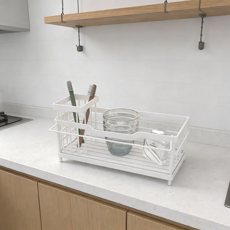 Organisateur de bac d'évier avec plateau de séchage, organisateur de comptoir de cuisine et de salle de bain polyvalent pour éponge, savon, brosse et serviette, support en acier inoxydable peu encombrant