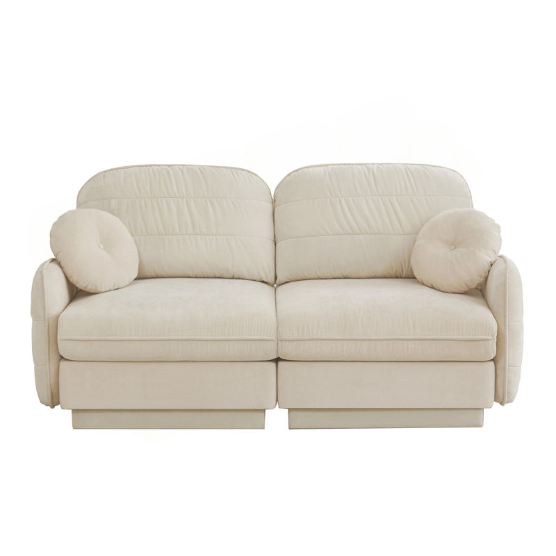 Canapé en chenille avec coussins ronds Cloud, Tissu crème beige