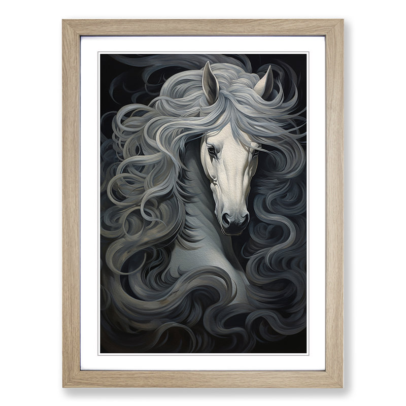 Shire Horse Rococo - Single Picture Frame Print on Wood, Oak Framed, 46cm H x 34cm W