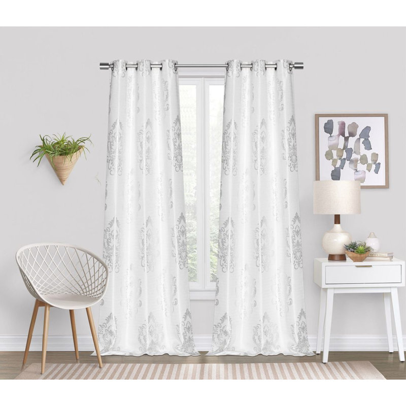 Paire de rideaux semi-transparents, Blanc, L 38 po x L 96 po