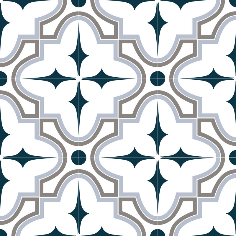 Casablanca 8" x 8" Encaustic-Look Matte Porcelain Floor & Wall Tile, Patterned, Market Blue