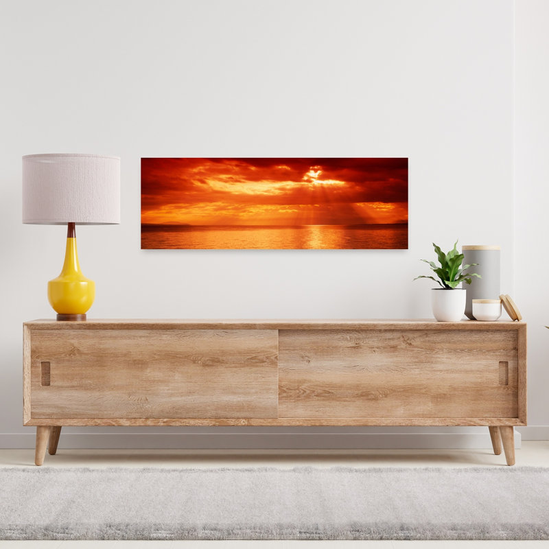Coucher de soleil, lac Léman, Suisse, coucher de soleil contemporain abstrait, art mural, H 36 po x l 12 po