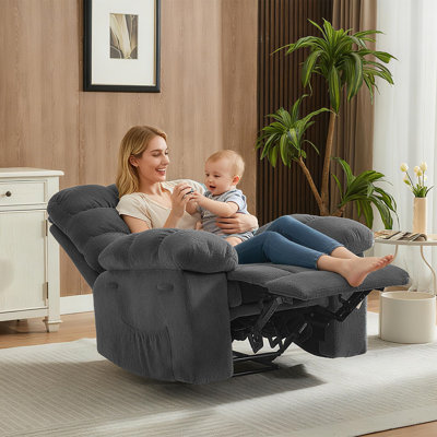 Fauteuil inclinable à bascule manuel surdimensionné de 137 cm (54 po) - Tissu brun doux et respirant, structure en acier robuste, poches latérales pratiques pour le salon