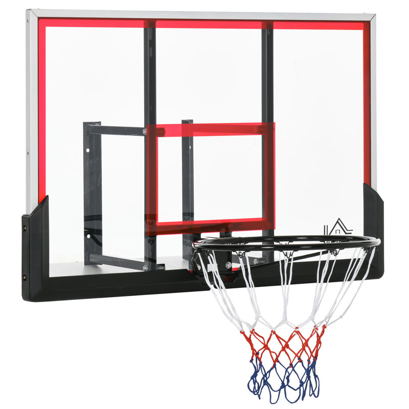 Cerceau de basketball mural extérieur Soozier, accessoires de basketball avec panneau incassable de 43 po x 30 po