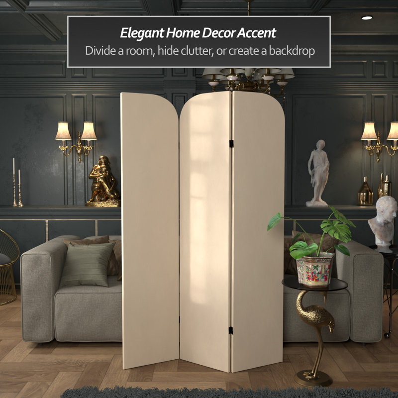 6 Ft. Classic Arch Velvet Room Divider Blue 3 Panel, Cream