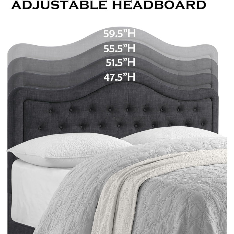 Upholstery Adjustable Headboard with Fine Linen  and Button Tufting for Bedroom, Black, Full