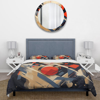 Ensemble de housse de couette rouge et noir à profondeur I - formes abstraites