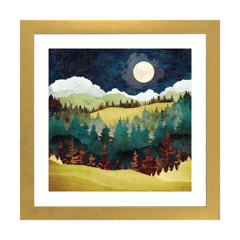 Lune d'automne - imprimé, Encadré en papier doré, H 24 po x l 24 po x p 1 po